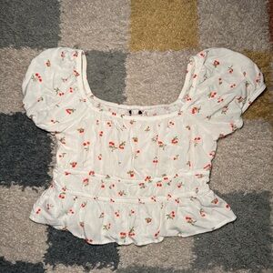SO White Cherry Print Crop Top